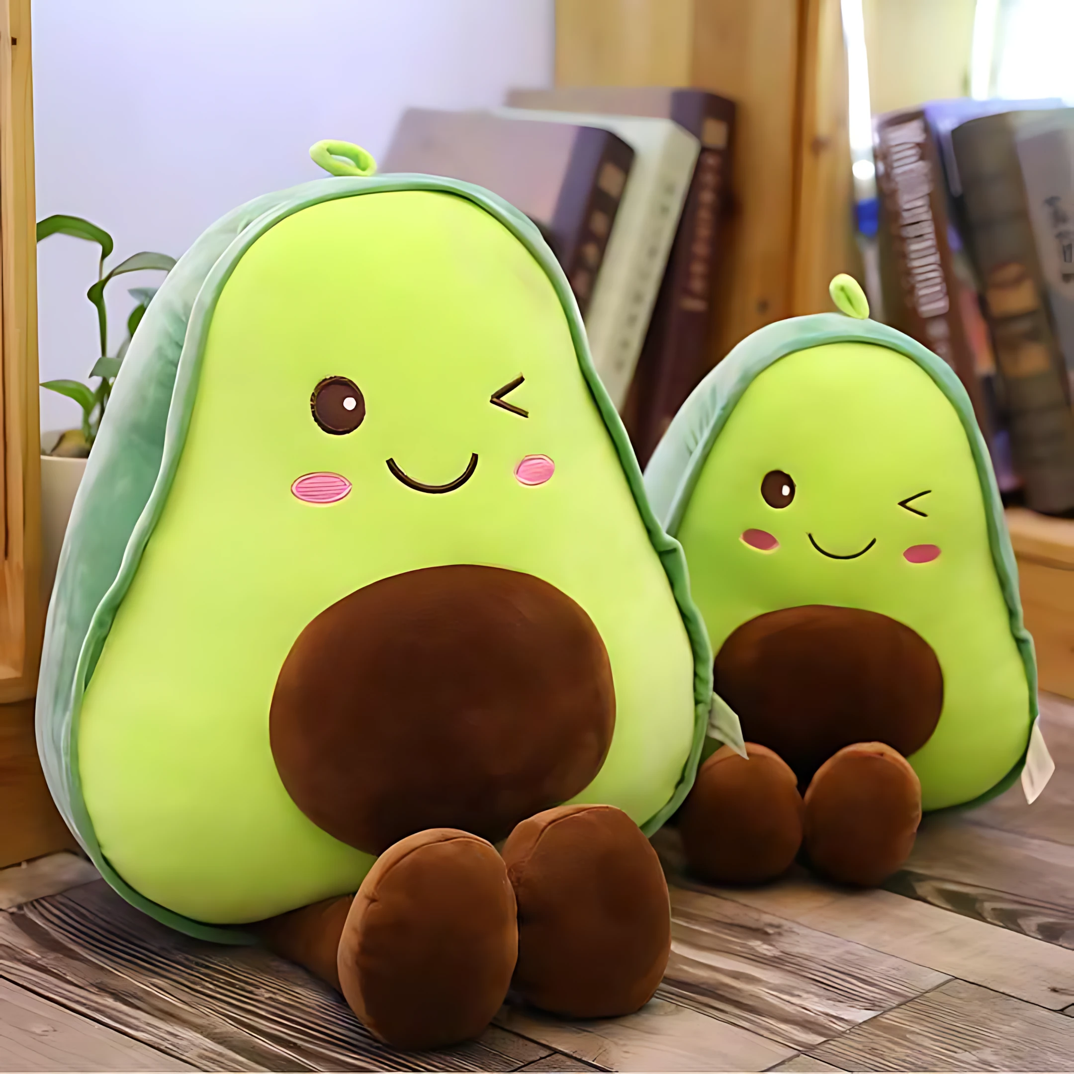 Stuffed animal hugging avocado stuffed pillow
